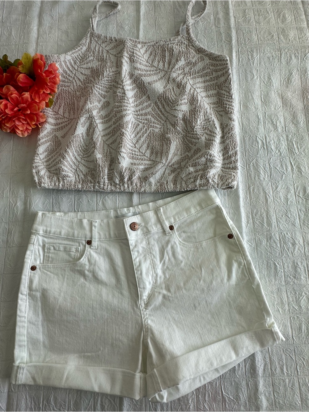 LOFT brand new White Women's Cuffed Shorts! Top included for free!